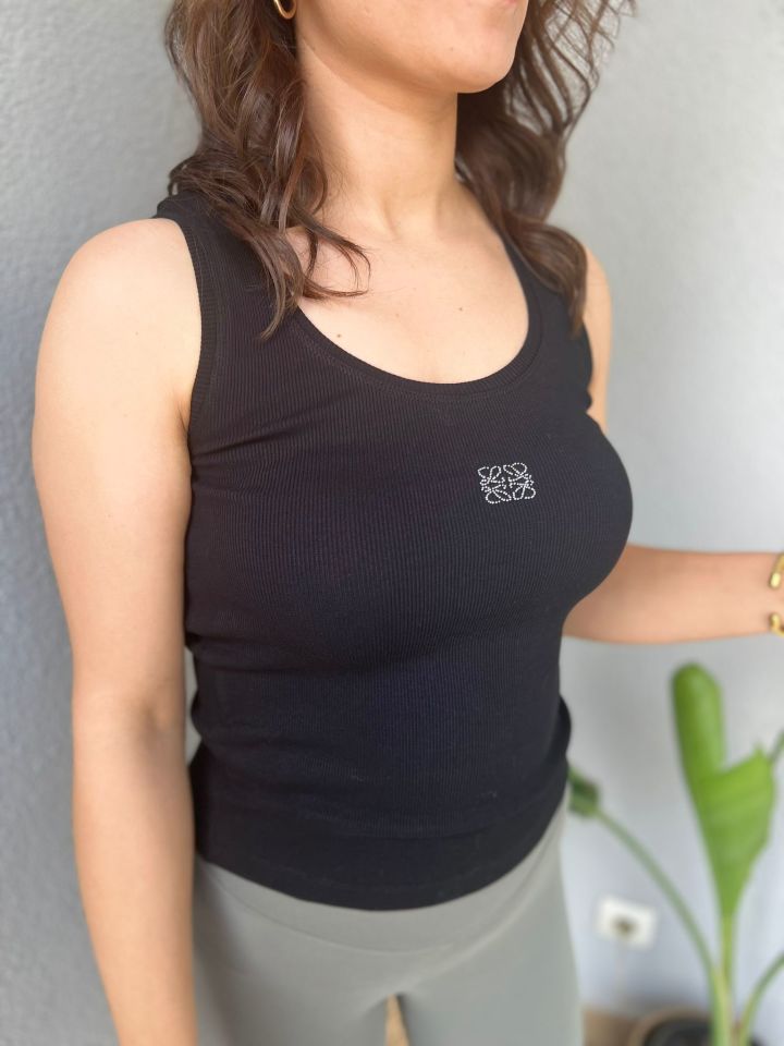 Fitilli Taş Detaylı Atlet(Siyah)